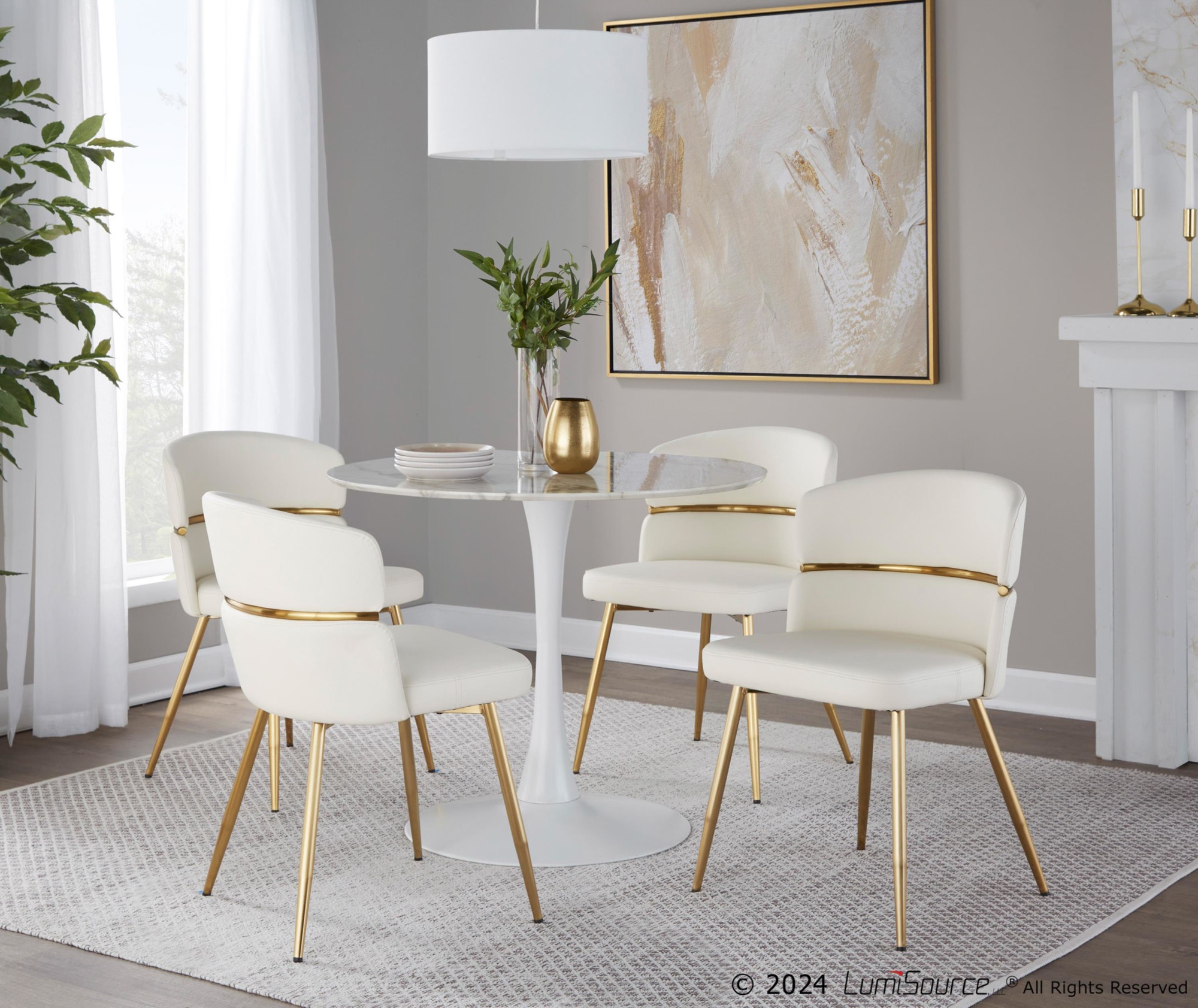 Pebble Contemporary White Marble Veneer Round Dining Table 8 Pebble Contemporary White Marble Veneer Round Dining Table - Image 8