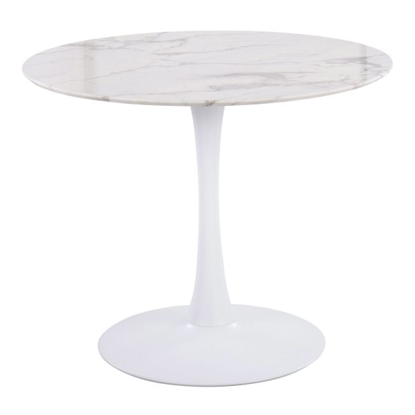 Pebble Contemporary White Marble Veneer Round Dining Table 8