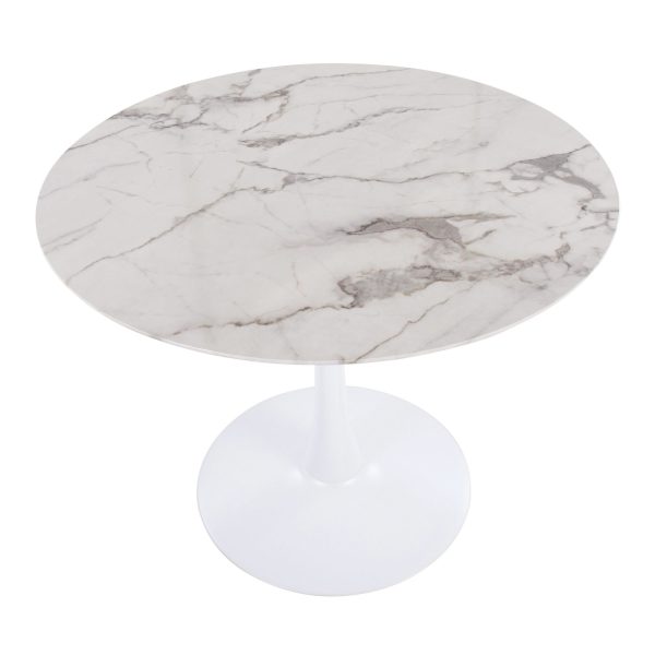 Pebble Contemporary White Marble Veneer Round Dining Table 9