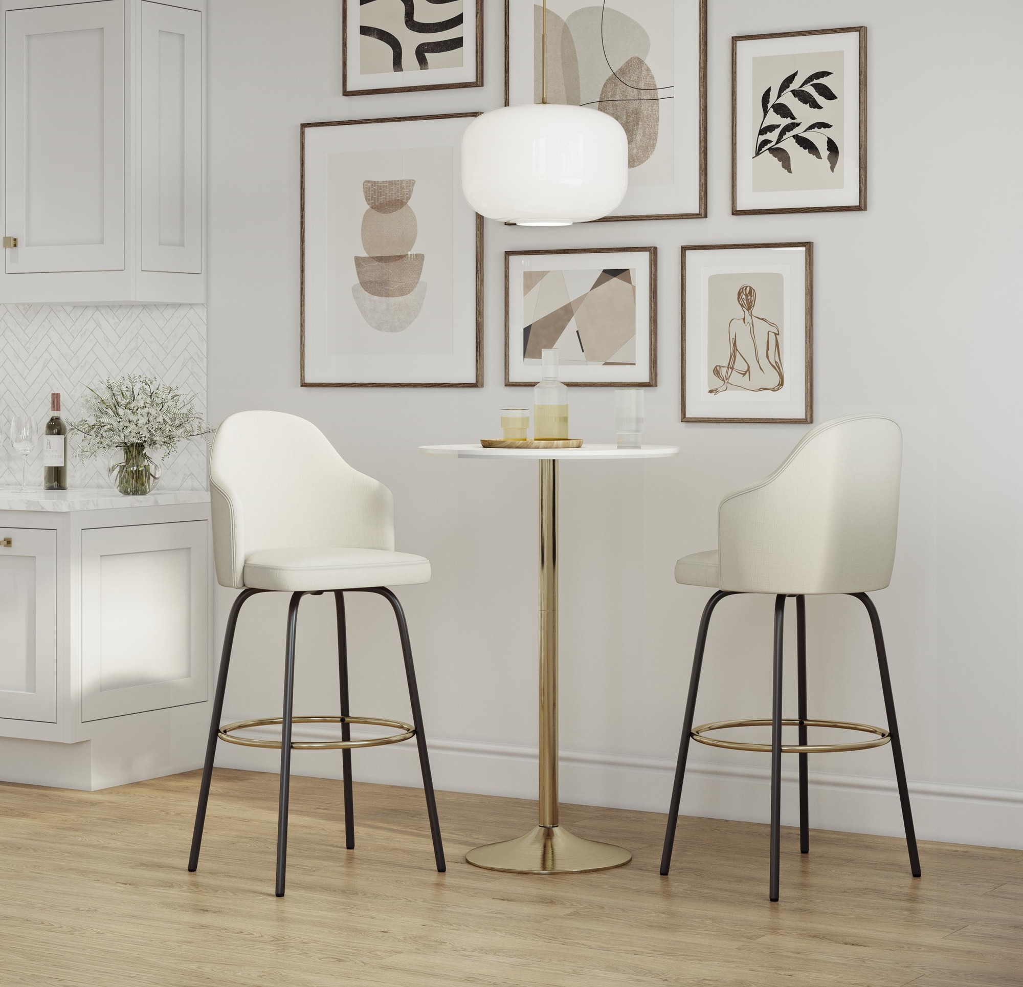 Pebble Gold and White Contemporary Adjustable Bar Dining Table 2 Pebble Gold and White Contemporary Adjustable Bar Dining Table - Image 2