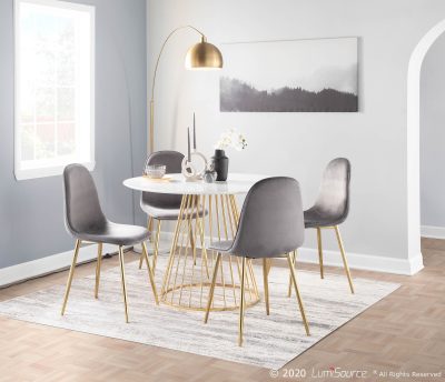 Pebble Grey Velvet Gold Contemporary Accent Chairs (Set of 2)