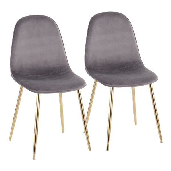 Pebble Grey Velvet Gold Contemporary Accent Chairs Set of 2 6