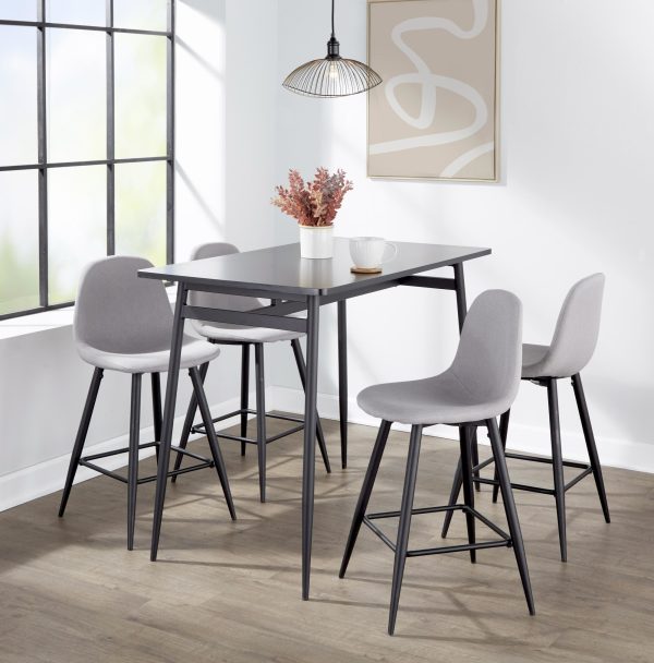 Pebble Light Grey Fabric Black Metal Counter Stools Set of 2 1