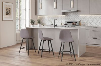 Pebble Light Grey Fabric Black Metal Counter Stools (Set of 2)