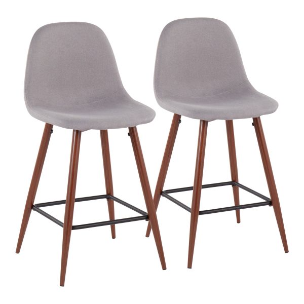 Pebble Light Grey Walnut Mid Century Modern Counter Stools Set of 2 1