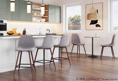 Pebble Light Grey Walnut Mid-Century Modern Counter Stools (Set of 2)