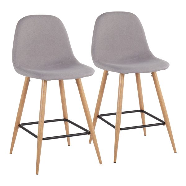 Pebble Mid Century Modern Light Grey Counter Stools Set of 2 1
