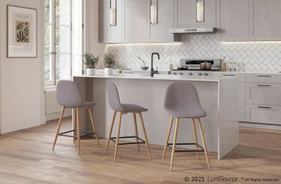 Pebble Mid-Century Modern Light Grey Counter Stools (Set of 2)