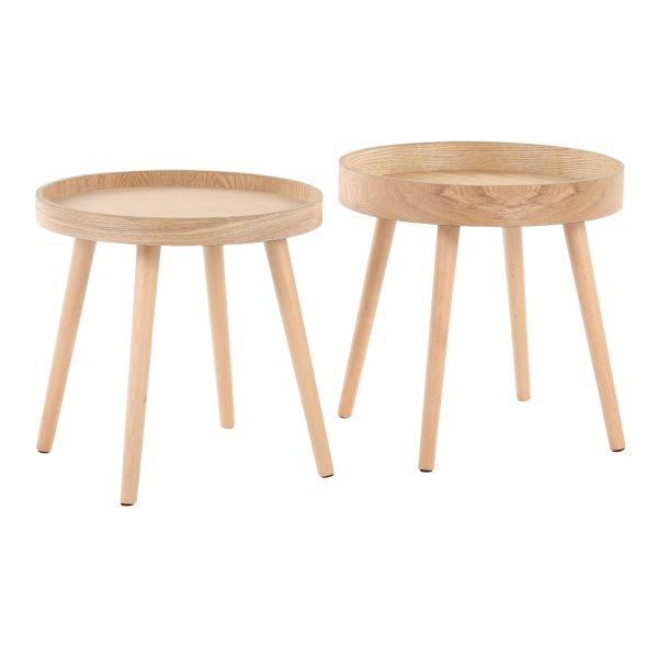 Pebble Mid Century Modern Natural Wood Side Table Set 2
