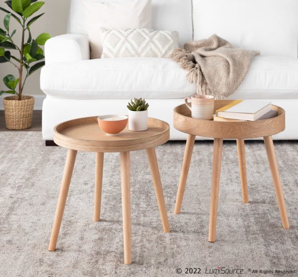 Pebble Mid Century Modern Natural Wood Side Table Set