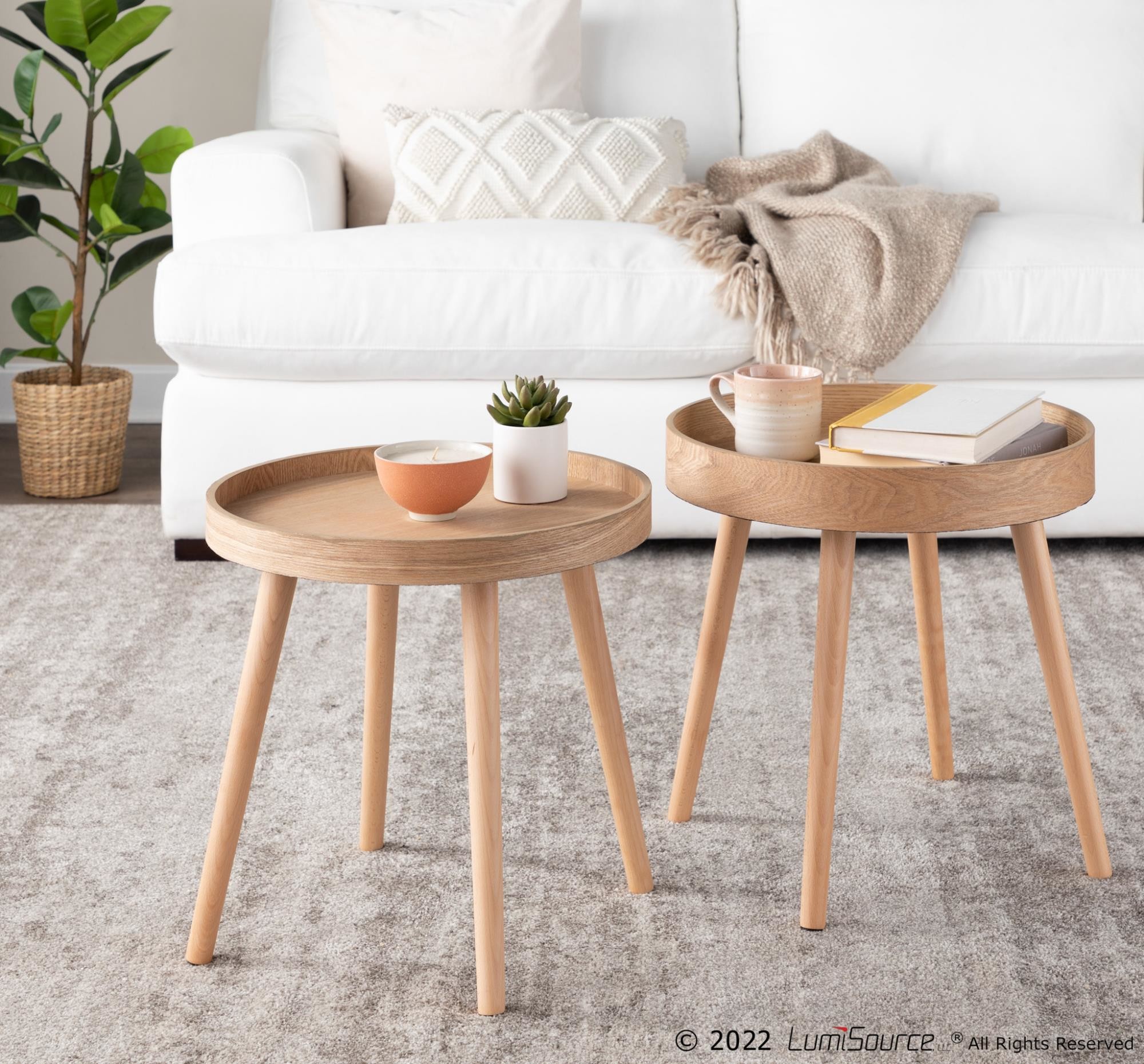 Pebble Mid-Century Modern Natural Wood Side Table Set 1 Pebble Mid-Century Modern Natural Wood Side Table Set