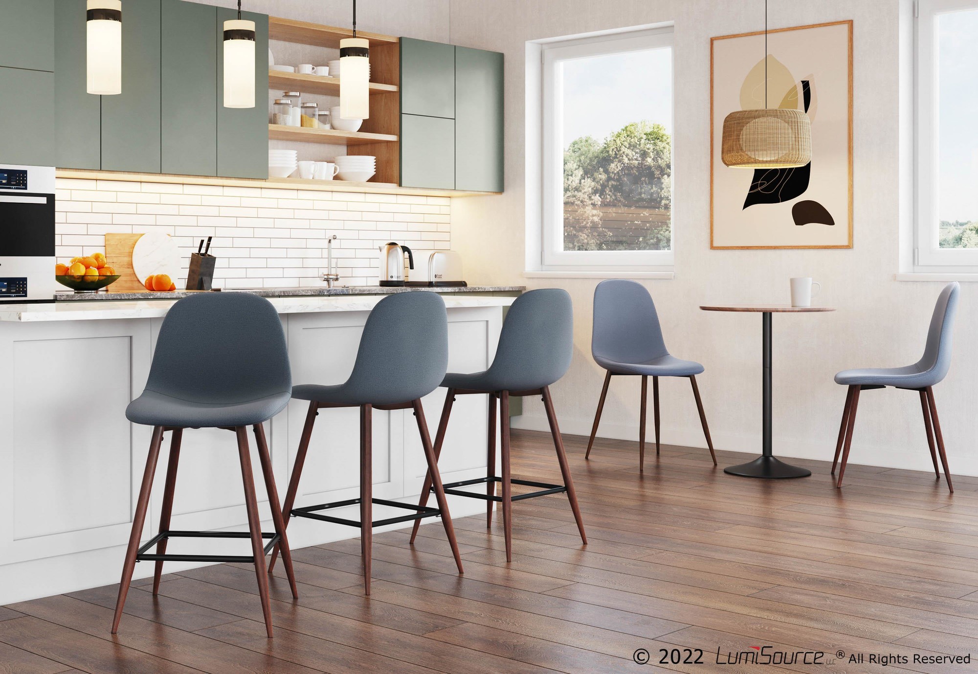 Pebble Walnut and Blue Mid-Century Modern Accent Chairs (Set of 2) 2 Pebble Walnut and Blue Mid-Century Modern Accent Chairs (Set of 2) - Image 2