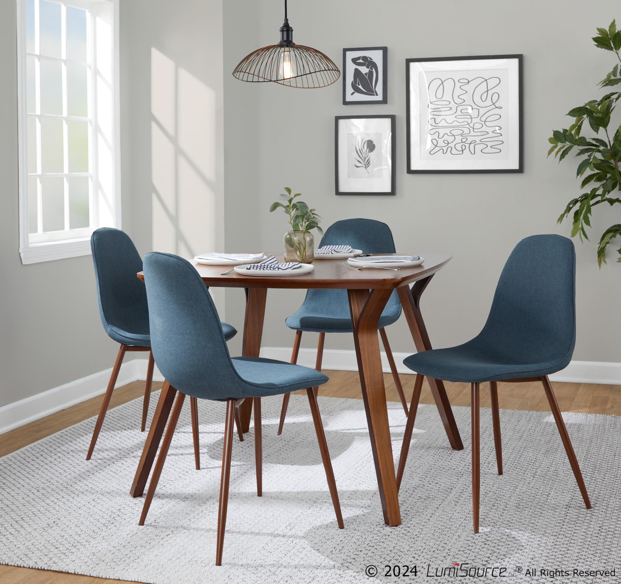 Pebble Walnut and Blue Mid-Century Modern Accent Chairs (Set of 2) 3 Pebble Walnut and Blue Mid-Century Modern Accent Chairs (Set of 2) - Image 3