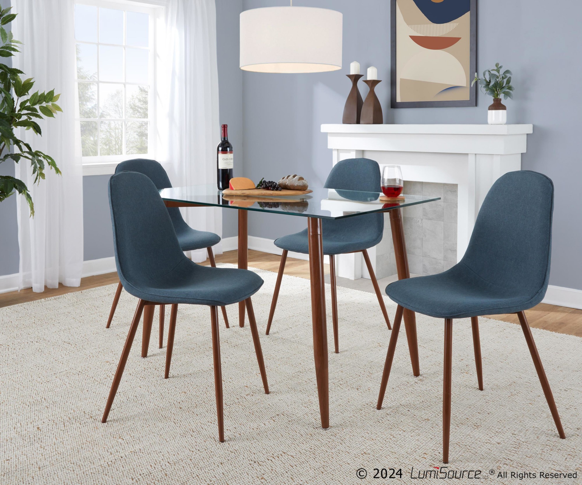 Pebble Walnut and Blue Mid-Century Modern Accent Chairs (Set of 2) 4 Pebble Walnut and Blue Mid-Century Modern Accent Chairs (Set of 2) - Image 4
