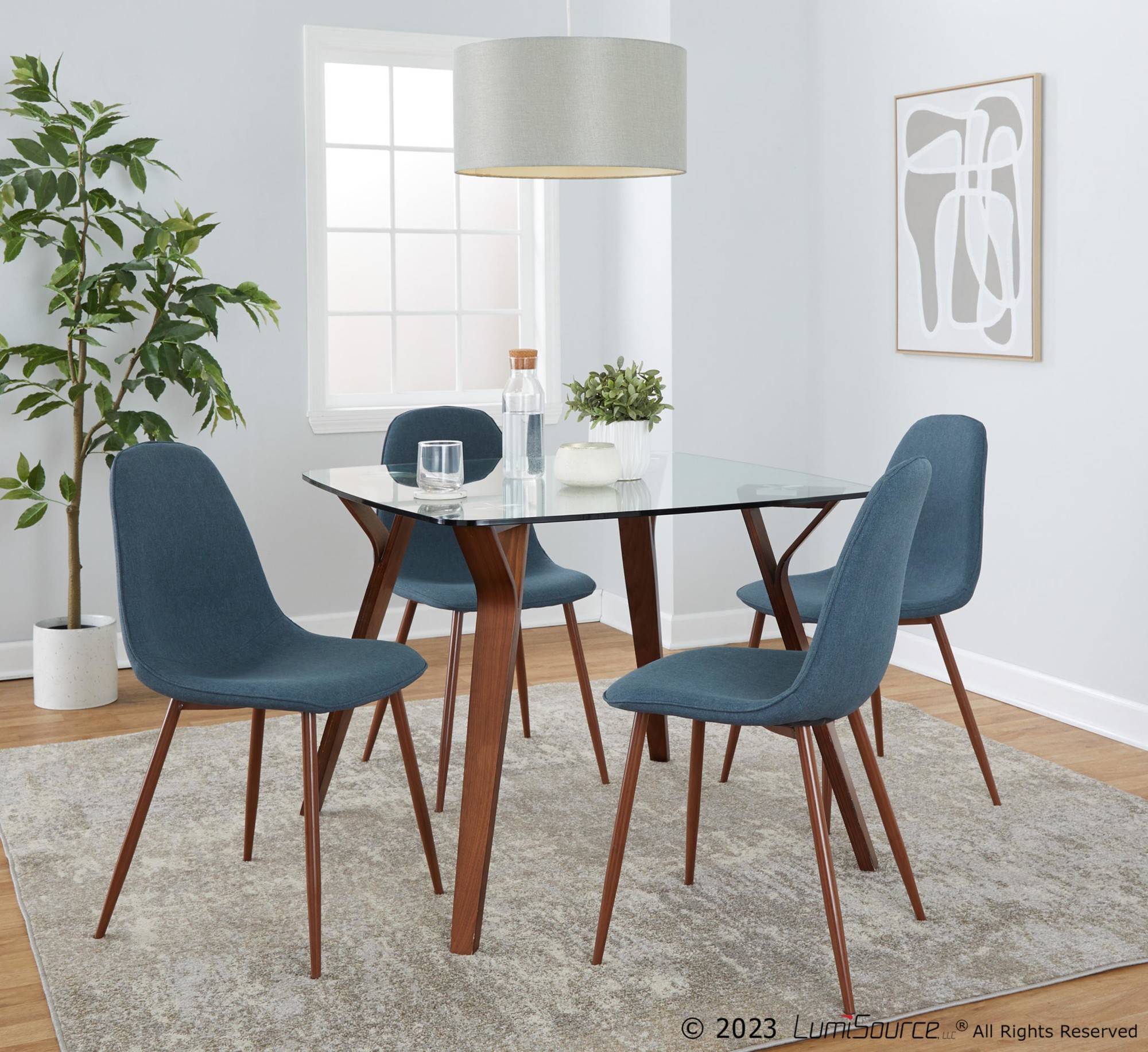 Pebble Walnut and Blue Mid-Century Modern Accent Chairs (Set of 2) 5 Pebble Walnut and Blue Mid-Century Modern Accent Chairs (Set of 2) - Image 5