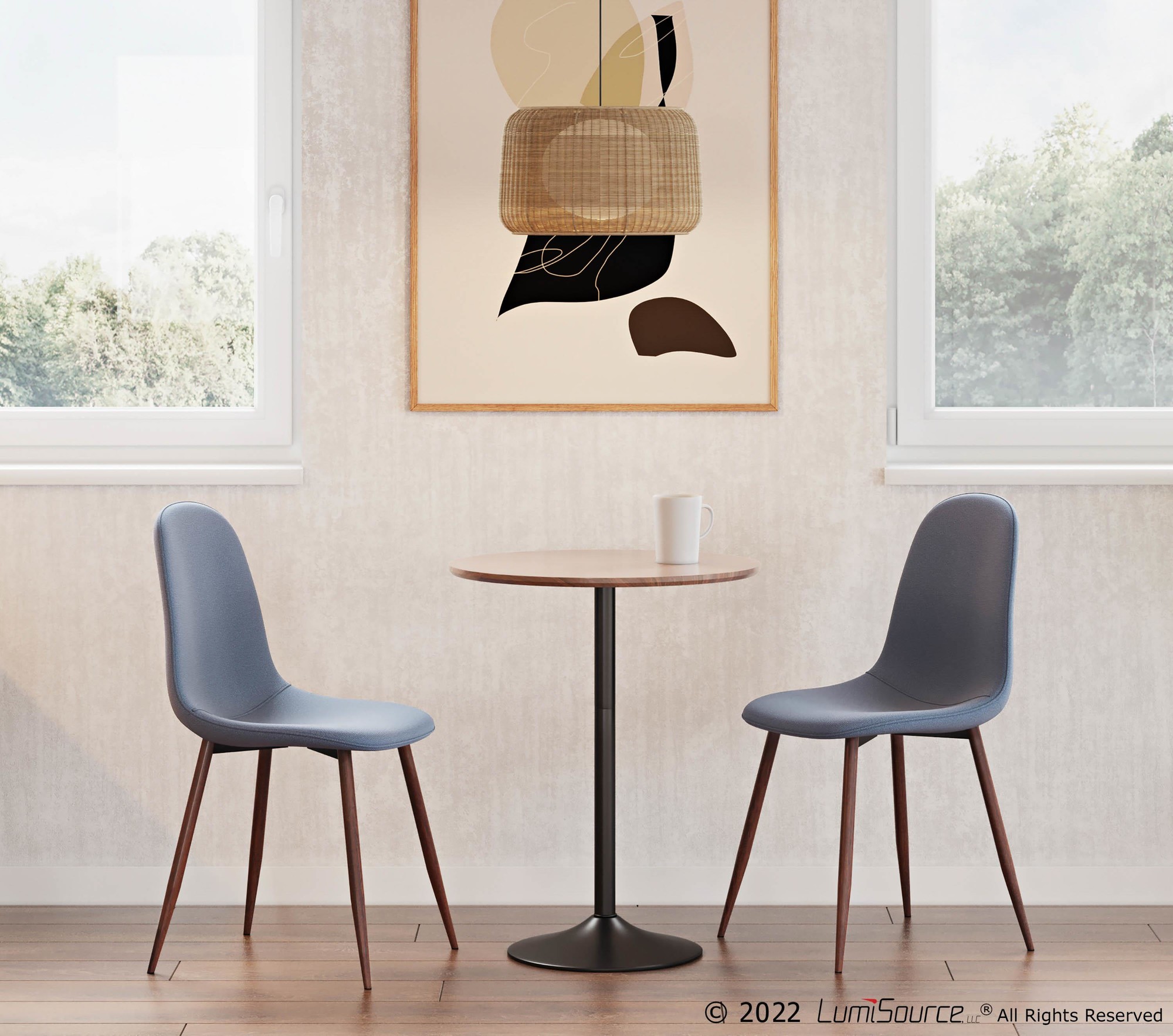 Pebble Walnut and Blue Mid-Century Modern Accent Chairs (Set of 2) 1 Pebble Walnut and Blue Mid-Century Modern Accent Chairs (Set of 2)