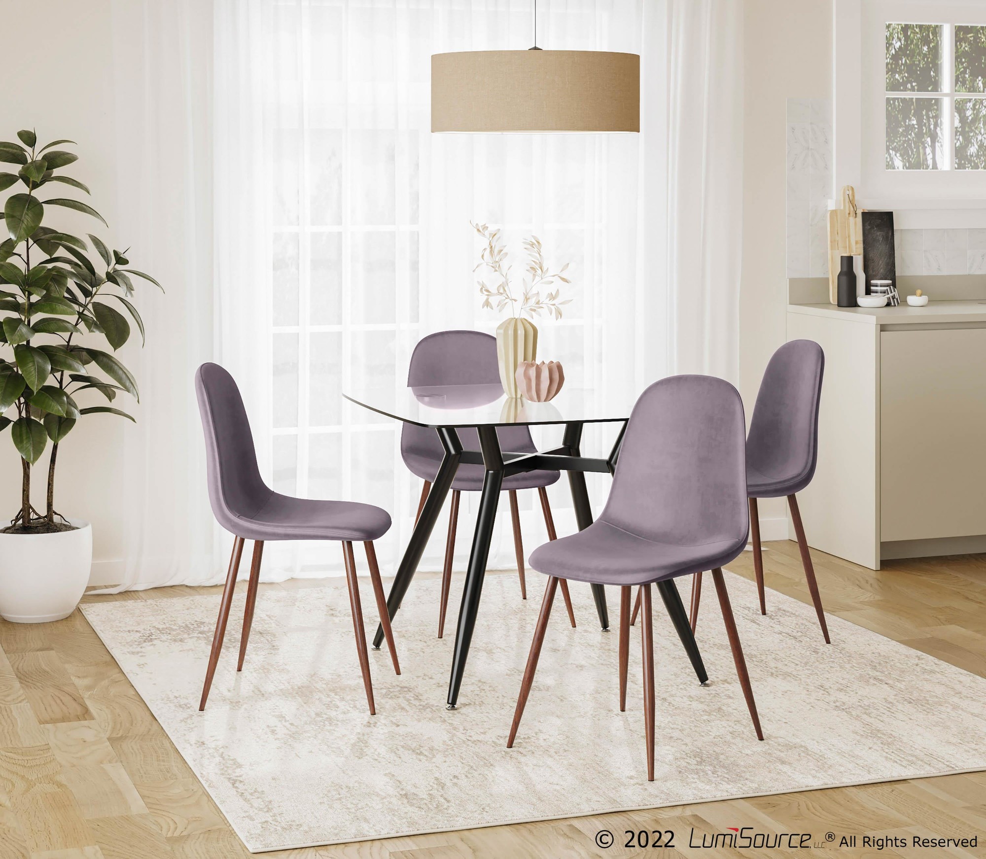 Pebble Walnut and Grey Velvet Contemporary Accent Chairs (Set of 2) 2 Pebble Walnut and Grey Velvet Contemporary Accent Chairs (Set of 2) - Image 2