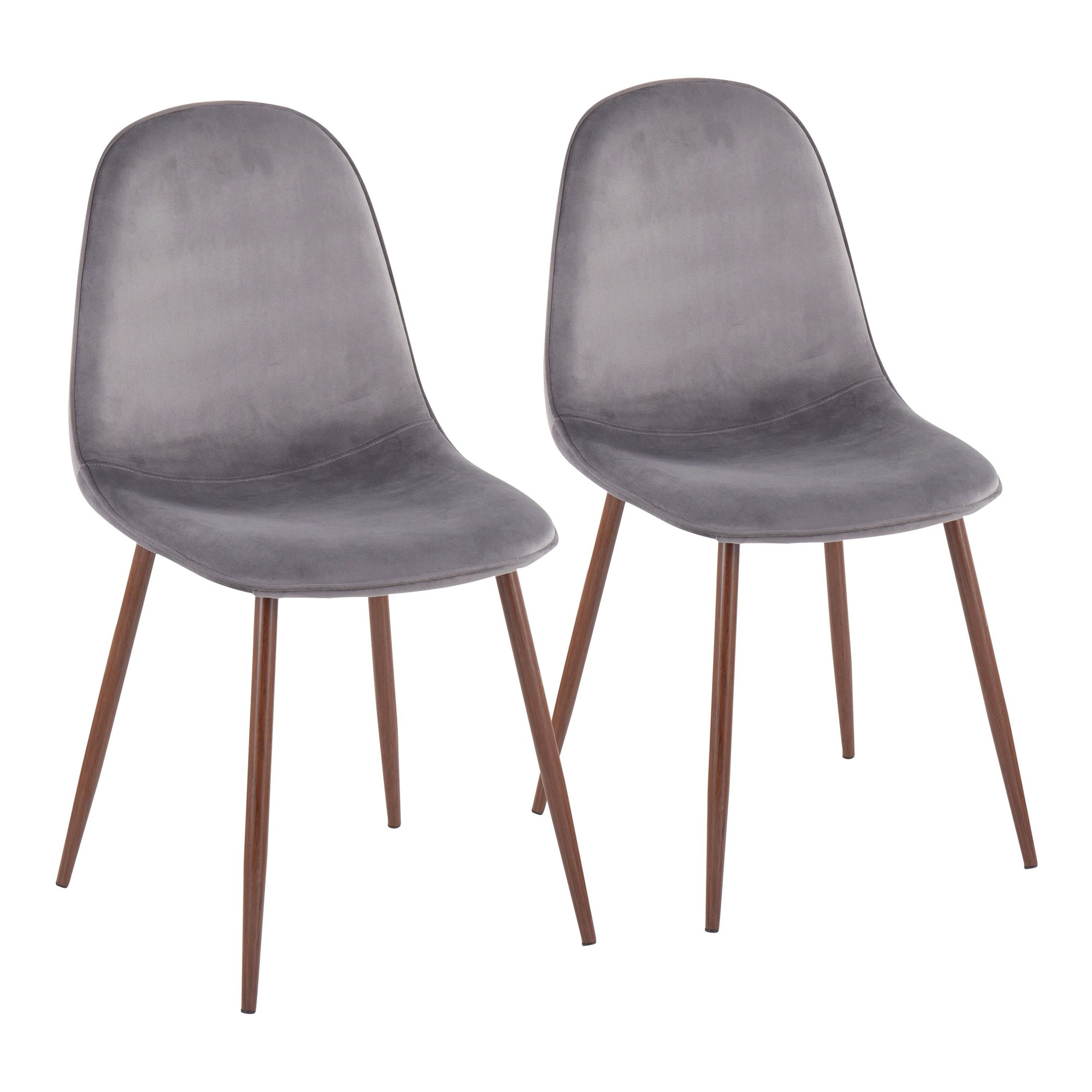 Pebble Walnut and Grey Velvet Contemporary Accent Chairs (Set of 2) 3 Pebble Walnut and Grey Velvet Contemporary Accent Chairs (Set of 2) - Image 3