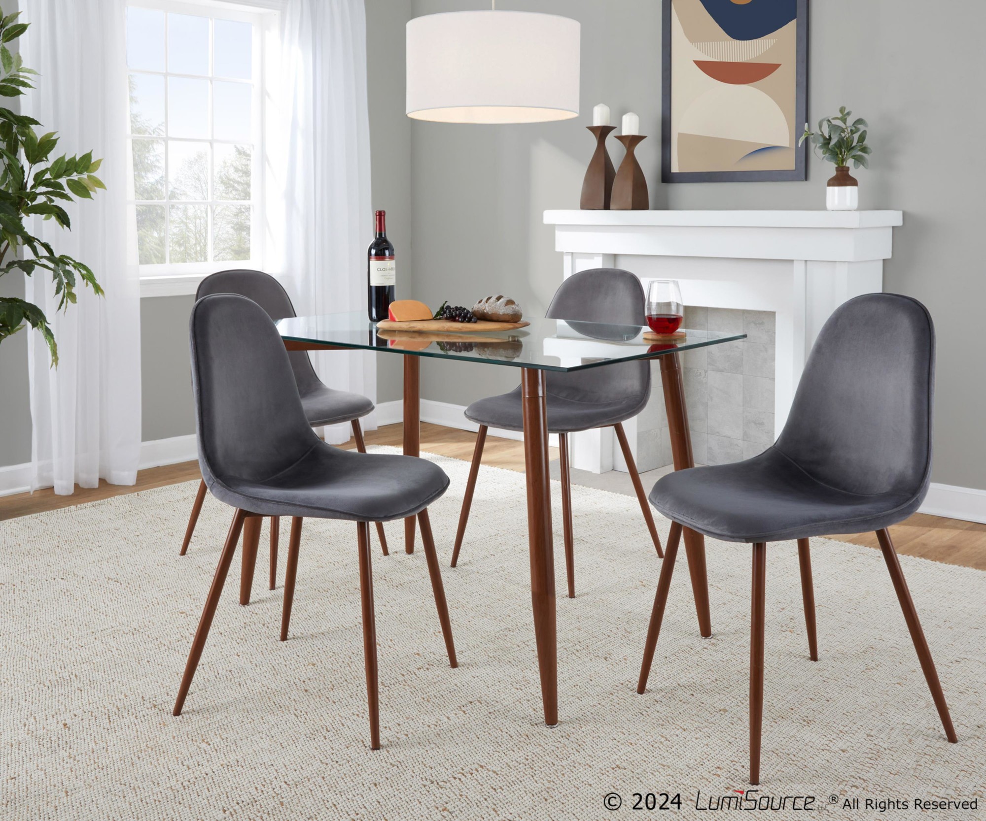 Pebble Walnut and Grey Velvet Contemporary Accent Chairs (Set of 2) 1 Pebble Walnut and Grey Velvet Contemporary Accent Chairs (Set of 2)