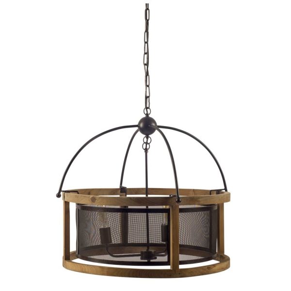 Penhill 25x24 Black and Wooden Three Bulb Chandelier