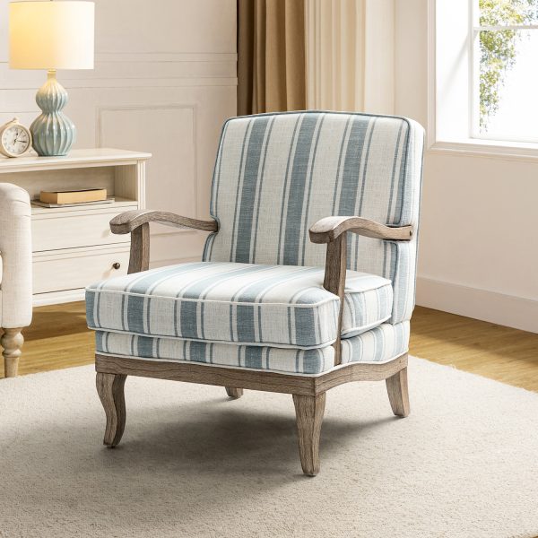 Peppone Blue Striped Farmhouse Armchair