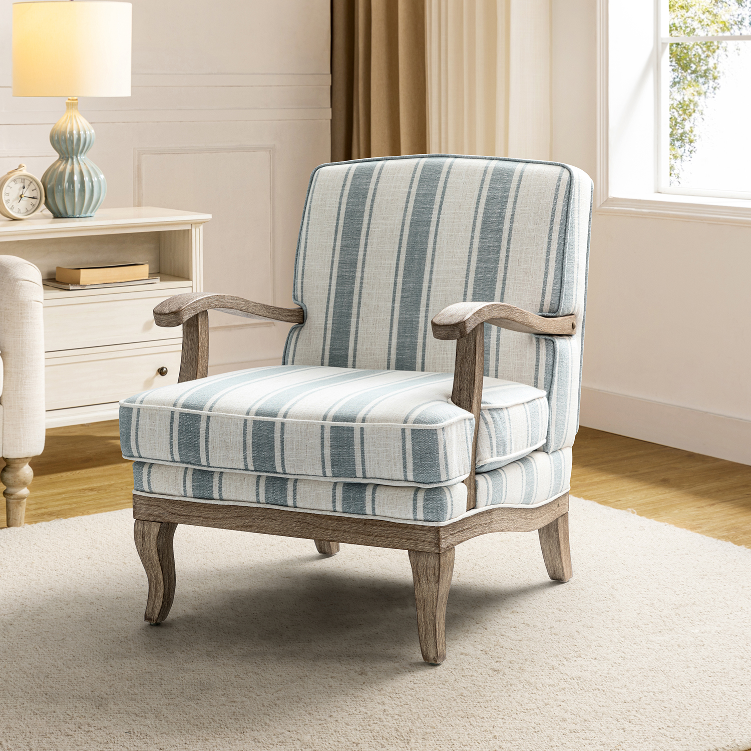 Peppone Blue Striped Farmhouse Armchair 1 Peppone Blue Striped Farmhouse Armchair