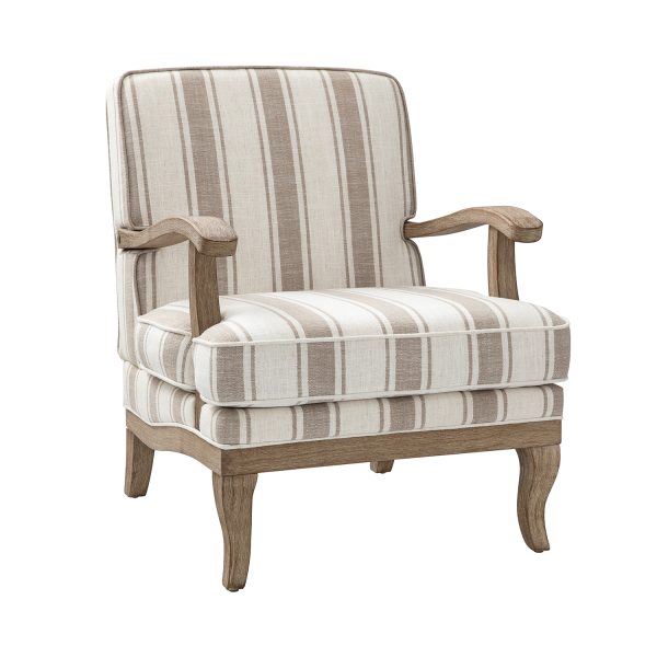Peppone Tan Striped Farmhouse Armchair 1