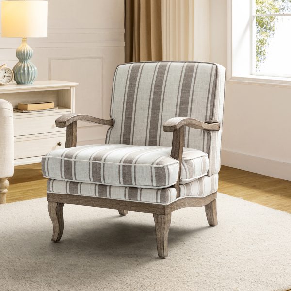 Peppone Tan Striped Farmhouse Armchair
