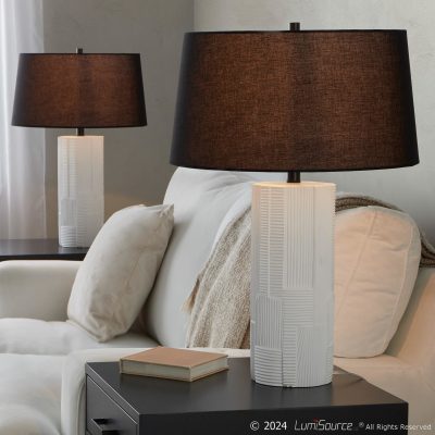 Petra Cream Polyresin Black Metal Contemporary Table Lamps (Set of 2)