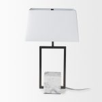 Peyton 14.0L x 9.0W x 26.2H Black Metal W/Marble Cube and White Shade Table Lamp