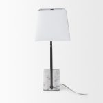 Peyton 14.0L x 9.0W x 26.2H Black Metal W/Marble Cube and White Shade Table Lamp