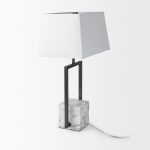 Peyton 14.0L x 9.0W x 26.2H Black Metal W/Marble Cube and White Shade Table Lamp