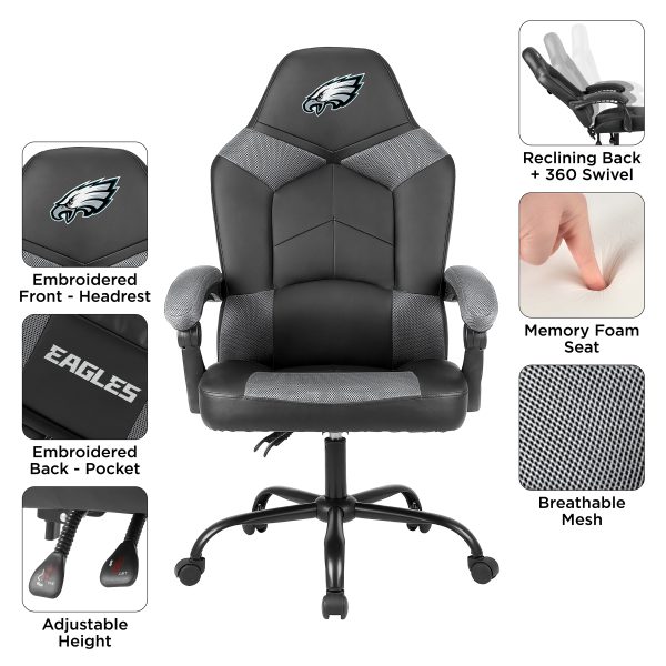 Philadelphia Eagles Oversized Embroidered Gaming Chair with Storage Pouch 3