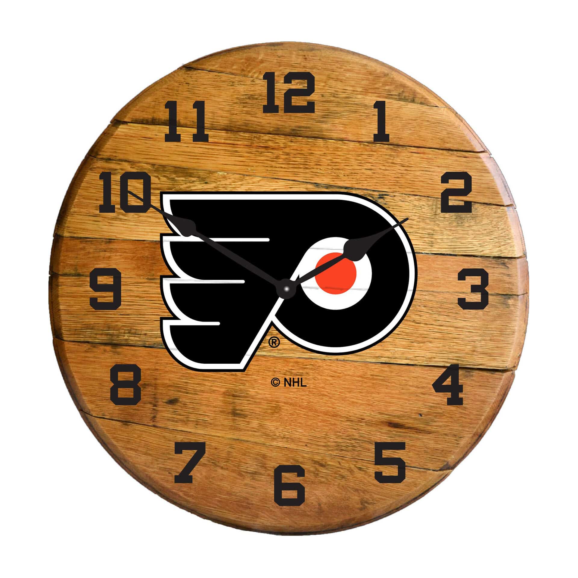 Philadelphia Flyers Oak Barrel Clock 3 Philadelphia Flyers Oak Barrel Clock - Image 3