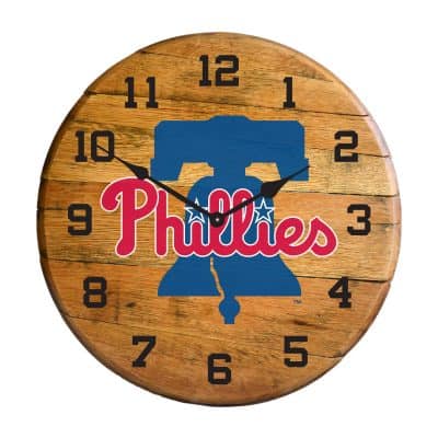 Philadelphia Phillies Oak Barrel Clock Rustic MLB Wall Decor