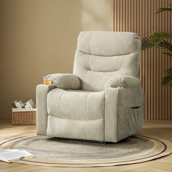 Philip Beige Oversized Power Lift Massage Recliner with USB 3