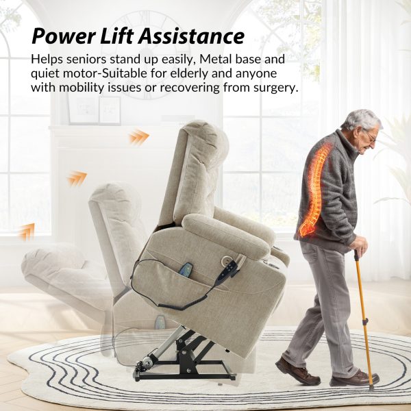 Philip Beige Oversized Power Lift Massage Recliner with USB 4