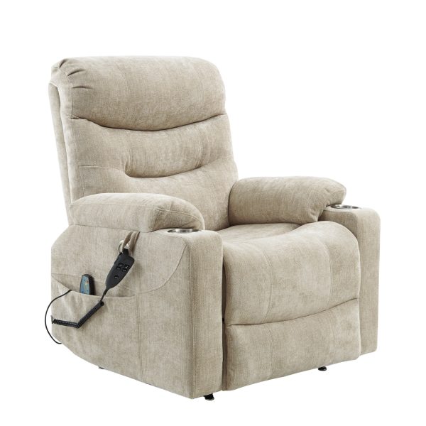 Philip Beige Oversized Power Lift Massage Recliner with USB