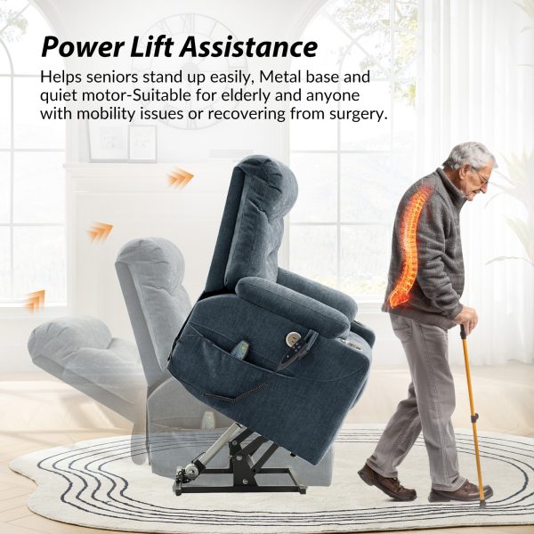 Philip Navy Power Lift Massage Recliner Oversized USB Ports 4