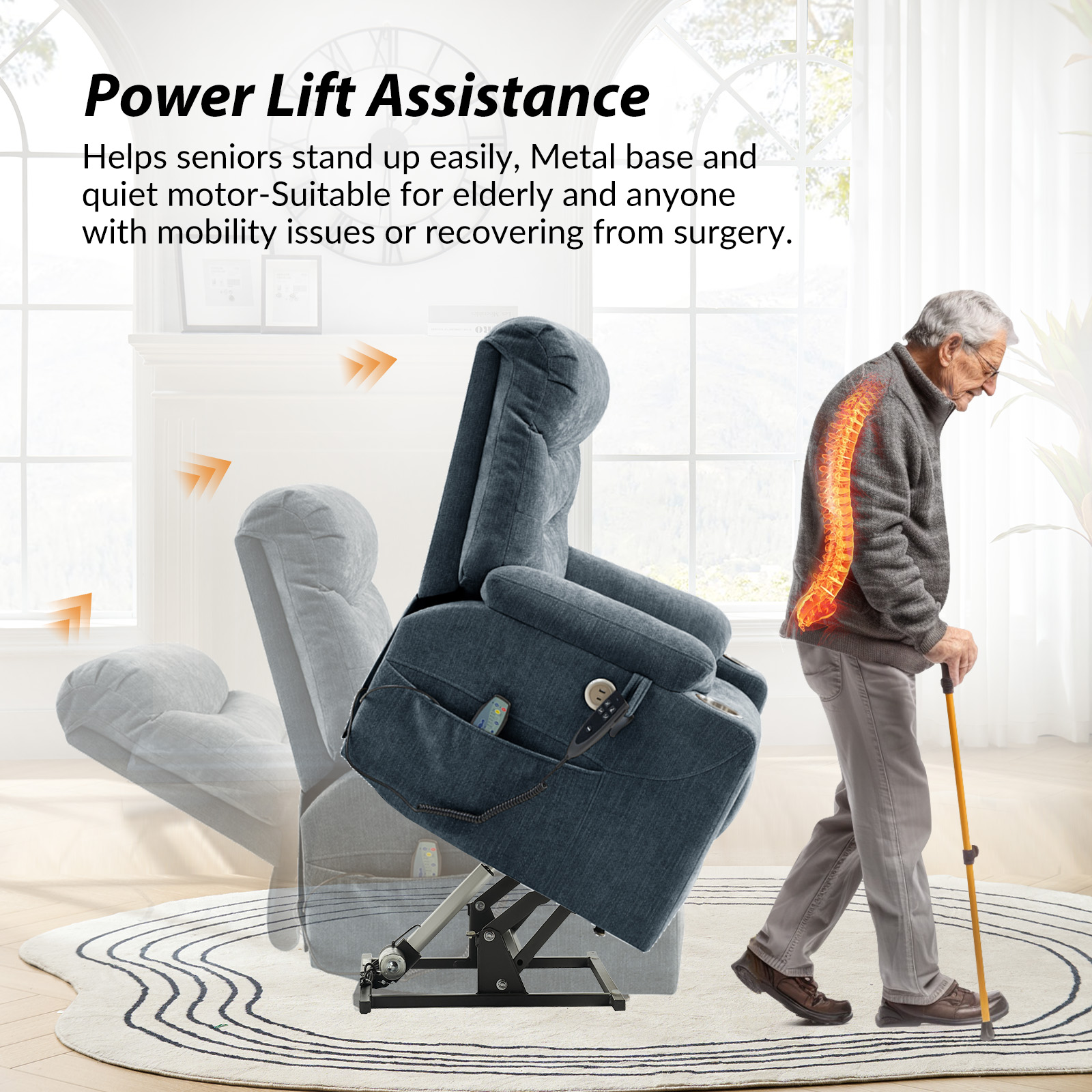 Philip Navy Power Lift Massage Recliner Oversized USB Ports 5 Philip Navy Power Lift Massage Recliner Oversized USB Ports - Image 5