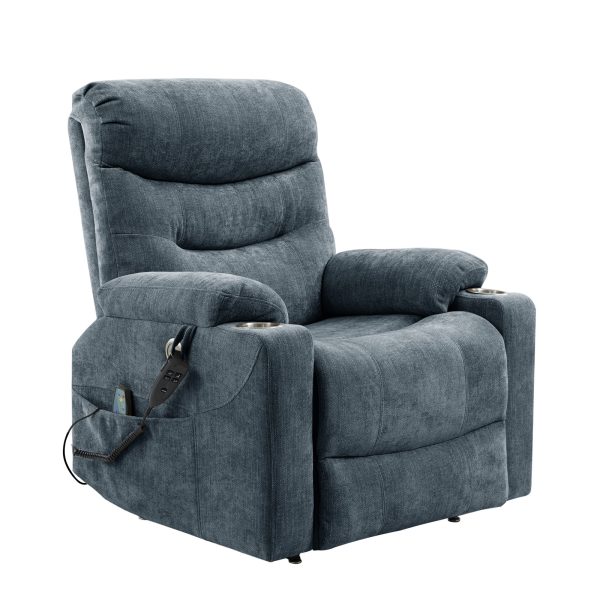 Philip Navy Power Lift Massage Recliner Oversized USB Ports