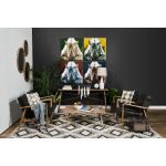 Phineas Black Leather W/ Brown Wooden Frame Accent Chair