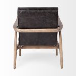 Phineas Black Leather W/ Brown Wooden Frame Accent Chair