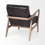 Phineas Black Leather W/ Brown Wooden Frame Accent Chair
