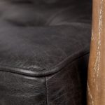 Phineas Black Leather W/ Brown Wooden Frame Accent Chair