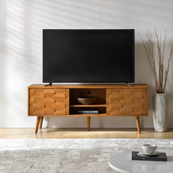 Pierre Acorn Mid Century Modern TV Stand with Geometric Door 1