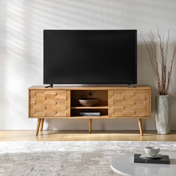 Pierre Seadrift Mid Century Modern TV Stand With Geometric Door 1