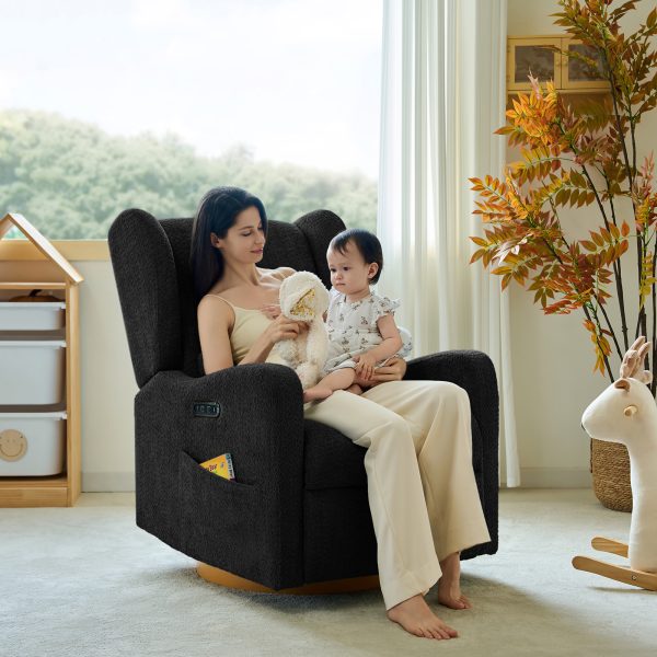 Pietro Black Electric Nursery Swivel Glider Recliner with USB 1
