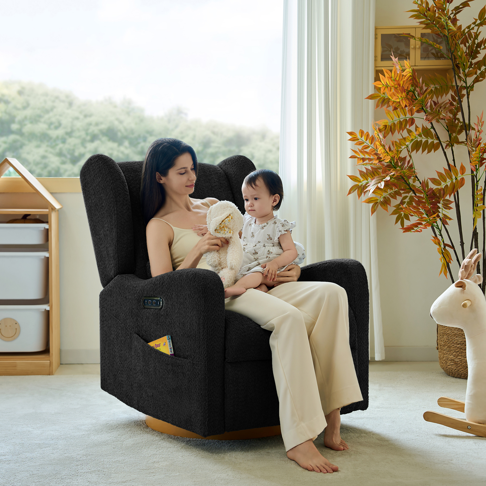 Pietro Black Electric Nursery Swivel Glider Recliner with USB 2 Pietro Black Electric Nursery Swivel Glider Recliner with USB - Image 2