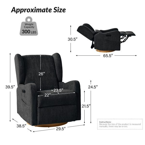 Pietro Black Electric Nursery Swivel Glider Recliner with USB 2